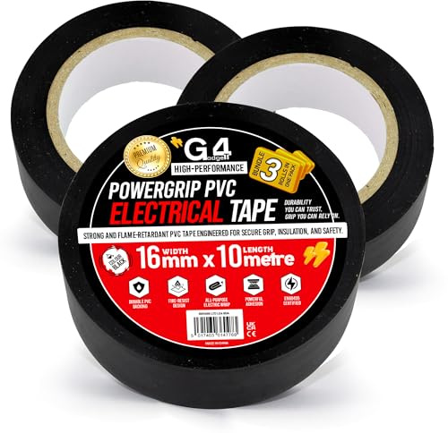 G4GADGET Lot de 3 rouleaux de ruban adhésif électrique en PVC noir (16 mm x 10 m) | Ruban isolant solide pour câblage, réparation, étanchéité | Ruban isolant étanche pour une utilisation en intérieur