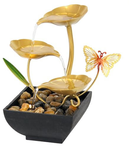 Water Fountain Indoor Metal Tabletop Fountain Waterfall 3-Tier Small Desk Waterfall Fountain for Home Decoration