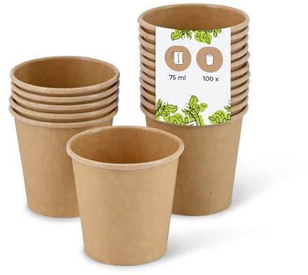 BIOZOYG Portionsbecher 100 Stück 75 ml braun - Pappbecher PE-beschichtet, to go Becher, Candy Bar, Dipschalen, Einweggeschirr - Alternative zum Plastikbecher, Dessertschalen für heiß und kalt