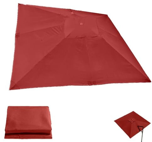 Parasol de terrasse, Housse de rechange for parasol déporté carré à 8 baleines (3 x 3 m), toile de rechange anti-UV for parasol de jardin et marché(Burgundy,Double top 3 m (10'))