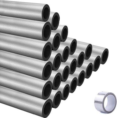 24 Pcs Self Adhesive 3/4 Inch 31.5Ft Pipe Insulation Foam Tube Pipe Cover Aluminum Foil Pipe Covers Insulation Foam Wrap Tubing for Outdoor Freeze Protection