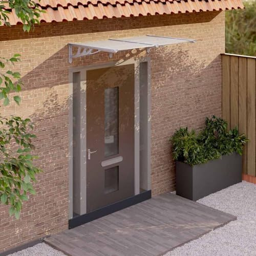 Auvent de Porte Extérieur,Marquise de Porte en Polycarbonate Gris Transparent,Cadre Aluminium Résistant,Auvent Porte d'Entrée et Store Extérieur Terrasse,Protection Contre Pluie/Neige,152.5 x 90 cm