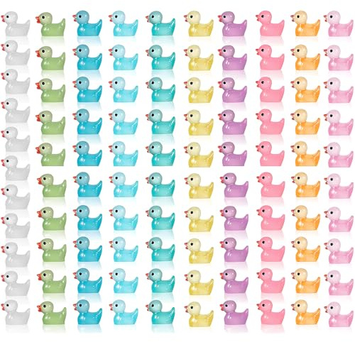 100 Stück Mini Leuchtende Harzenten, Mini Leuchtend Enten, Miniatur Harz Enten, Kleine Enten Zum Basteln Für Aquarium Puppenhaus Miniaturgarten Handwerk Topfdekorationen DIY (10 Farben)