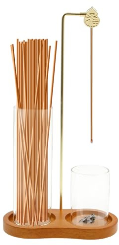 Incense Holder Wooden Upside Down Incense Holder with Removable Glass Ash Catcher Anti Ash Flying Incense Stick Burner Holder with Gourd Clip for Yoga, Spa, Tea, Zen Meditation