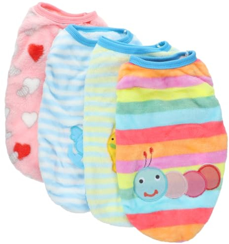 NOLITOY 4pcs Small Dog Warm Pet Vest Set Autumn Winter Cartoon Flannel Dog Clothes with Cute Patterns l Size Suitable for Teacup Puppies and Cats