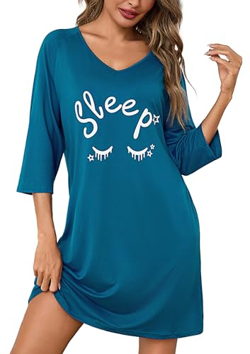 Bresdk Chemise de Nuit Femme Coton Col V Manches Courtes Imprimée | Robe de Nuit Femme Été grande taille imprimée pour nuits d’été, repos léger et moments calmes à la maison