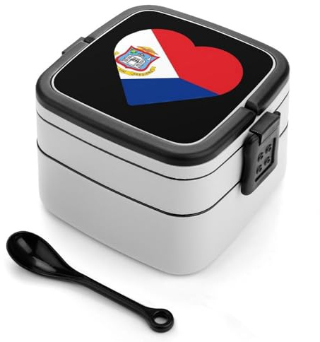 asbwuo Boîte à bento empilable avec drapeau de Saint-Martin pour adultes, boîte à lunch double couche avec cuillère et poignée invisible