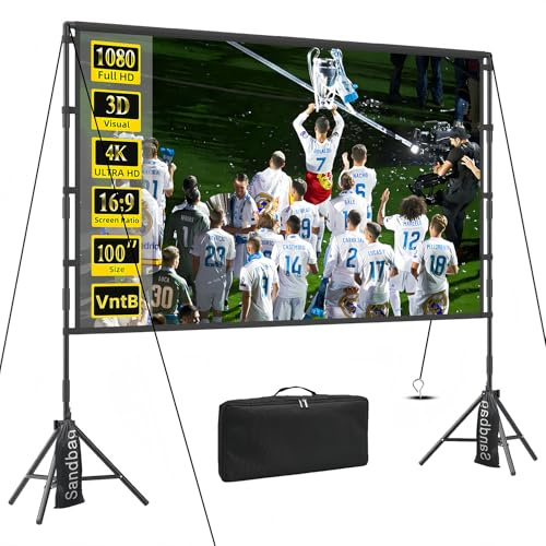100 inch Projector Screen and Stand, Outdoor Indoor Projector Screen16:9 Foldable Portable Projector Screens for Movie Night Support Double Sided Projection 100inch