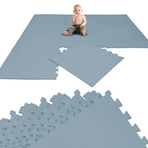 LittleTom Puzzlematte Baby Spielmatte 8 Teile Blau - 50 x 50 cm Krabbelmatte Bodenmatte Kinder - Puzzle Teppich Kinderzimmer Matte - Outdoor Bodenschutzmatte Spielteppich - Eva Schaumstoff BPA-frei