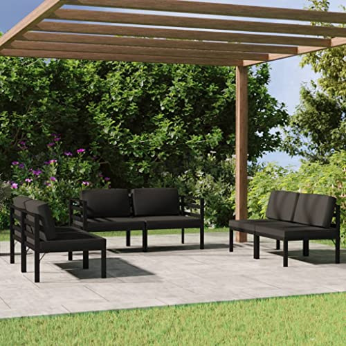 QJBSAVVA 6-TLG Aluminium-Loungeset Anthrazit 70x70x64,5 cm modular wetterfest Balkon Terrasse