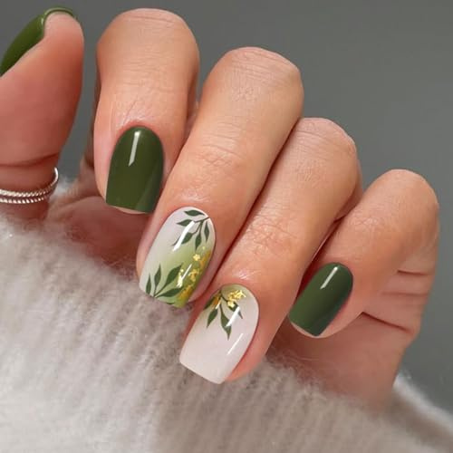 JMEOWIO Autocollant Ongles Gel UV Feuilles Vertes Gel Nail Art Stickers Semi-durci Stickers Ongle Deco Ongle Design Manucure