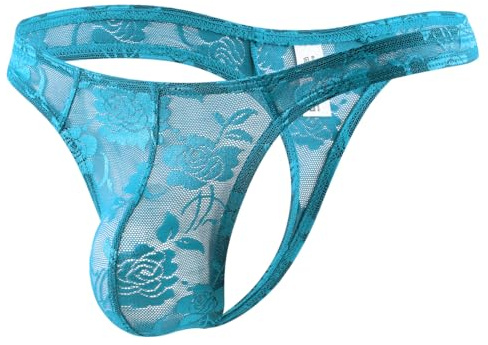 Casey Kevin G-string trosor för män spets transparent sexig låg midja sträng tanga underkläder mjuka och andningsbara underbyxor bikini trosor, A6-ljusblå, XXL