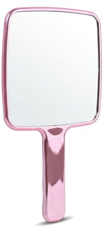 Daleweo Miroir à Main Carré, Miroir Maquillage Portable avec Poignée Léger pour Voyage Salon Et Maison 23x13 Cm Rose
