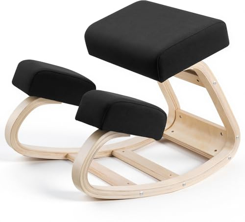 VEVOR Ergonomischer Kniehocker mit Dicken Schaumstoffpolstern & Stabilem Massivholzrahmen, Kniestuhl zur Entlastung von Nacken und Rücken, bis 65 Belastbar, Ideal für Zuhause Büro Meditation, Schwarz