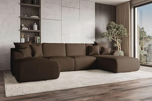 99rooms Gusto Wohnlandschaft Polsterecke Couchgarnitur Cordstoff POSO Braun mit Schlaffunktion
