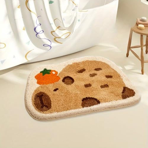 Dermalyx Capybara Orangen Alfombra De Baño, Suave Esterilla Antideslizante, Tapete Lavable, Cobertura para Ducha Y Sábanas De Baño 40 X 60 Cm