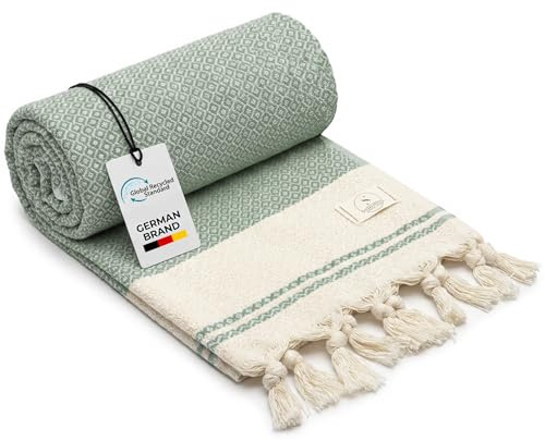 SIEGENTHAL® Hamamtuch – Leichtes Strandtuch & Saunatuch aus recycelter Baumwolle – Schnell Trocknend, Groß & Weich – 90cm x 200cm – Ideal für Strand, Sauna, Yoga, Picknick – Grün