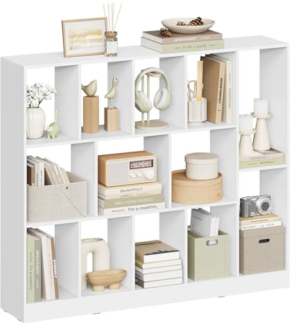 WOLTU Bücherregal mit 13 Fächern, Würfelregal, horizontal oder vertikal aufstellbar, aus Holzwerkstoff, für Wohnzimmer Schlafzimmer Arbeitszimmer, 109x101x24 cm, Weiß