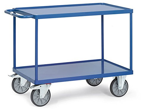 Fetra - Tischwagen 1000 x 700 mm mit 2 Ladeflächen aus Stahlblech-Wannen 10 mm - Stahlrohrkonstruktion blau pulverbeschichtet