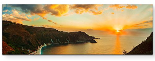 Paul Sinus Art Leinwandbilder | Bilder Leinwand 120x40cm Küste in Griechenland bei Sonnenuntergang