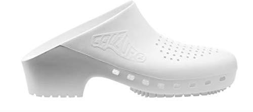 CALZURO Classic con Fori, Zoccoli Sanitari per Donna e Uomo in Gomma Tecnica, Professionali CE Antistatici, Autoclavabili, Anatomici, Suola Antiscivolo SR Antibatterica (Bianco 37/38)