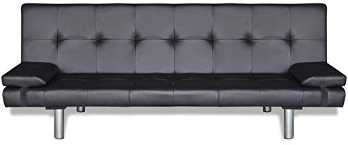 Tidyard Kunstleder Schlafsofa mit Bettkasten, Schlafcouch mit Schlaffunktion, Sofa mit Zwei Kissen Verstellbar, Schwarz/Cremeweiß Optional,168 x 82 cm (L x B)