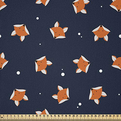 ABAKUHAUS Fuchs Stoff als Meterware, Kleine orange Wald Säugetier, Microfaser Stoff für Dekoratives Basteln, 1M (148x100cm),Navy Blau Orange