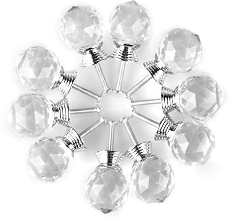 MAIKEHOME Round Clear Crystal Knob, 10 X 30MM Acrylic Glass Diamond Cut Cabinet Door Drawer Knob Kitchen Dresser Wardrobe Pull Handle with Screws for Home Decorating 30mm Clear