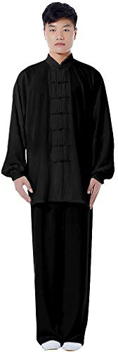 ZooBoo Cotton Blend Long Sleeves Tai Chi Suit Morning Exercise Uniform Kung Fu Clothing for Men (Black, M)