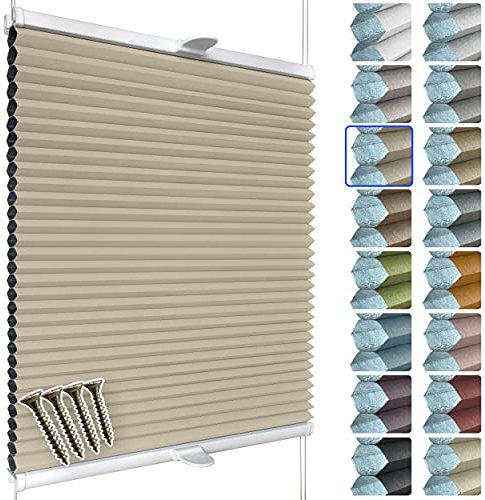 SchattenFreude Waben-Plissee nach Maß für Fenster & Tür | 100% verdunkelnd/Blackout | Zum Anschrauben in der Glasleiste | Beige (Weiße Rückseite), Breite: 70-90cm x Höhe: 150-220cm