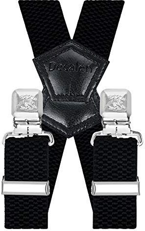 Decalen Hosenträger für Herren Breit 4 cm mit sehr Starken 4 Metall Clip Lang Einheitsgröße für Männer und Damen Einstellbar und Elastisch X Style (Schwarz)