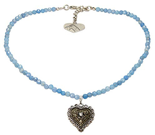 Alpenflüstern Perlen-Trachtenkette Trachtenherz - nostalgischer Damen-Trachtenschmuck mit Strass-Herz Bicolor-Farben, Filigrane Dirndlkette in traditionellen Farben DHK184