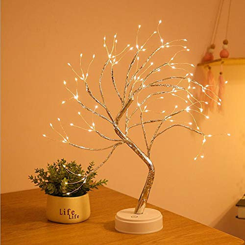 XhuangTech Tabletop Bonsai Tree Light with 108 LED Copper Wire String Lights, Battery/USB Operated DIY Artificial Tree Lamp for Bedroom Desktop Christmas Party Indoor Decoration Lights (Warm White)