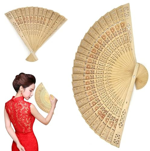 Wedding Prom Dance Party Lace Silk Folding Hand Held Fan Sequins Flower Pattern Spanish Style Fan Church Gifts Favors Home DIY (1 x Wooden Bamboo Fan)