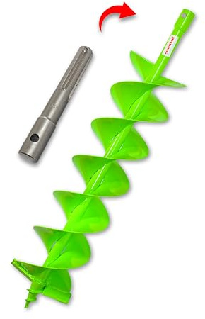 WERHE Erdbohrer 180 mm, SDS Max Aufnahme, Doppelwendel für Garten und Bau | Pfahlbohrer, 80 cm Länge, robuster Stahl, für Steine und Wurzeln, inkl. Adapter, Sicherungsbolzen, Splint-Clips, ca. 2,5 kg