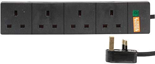 Pro Elec 4 Gang Surge Protected Mains Extension Lead, Black, 4m