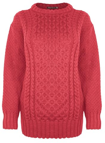 Generation Fashion New Ladies Women Long Sleeve Knitted Jumper Cable Knit Sweater Crew Neck Pullover Top Plus Size [Pomegranate Red,16-18]