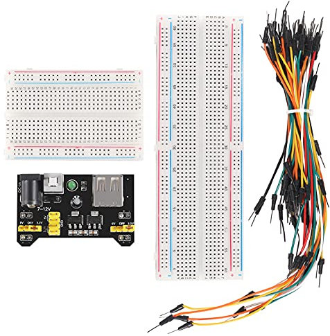 AOICRIE Breadboard Kit with Power Supply for Electronics, 830 Tie-Points Breadboard, 400 Tie-Points Breadboard, 65 Pcs M/M Bread Jumper Wires(12/16/20/25cm), Power Supply Module (5V/3V)