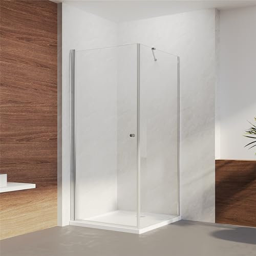 Eckeinstieg Duschkabine Duschabtrennung Nischen Pendeltür Duschwand mit Seitenwand 100 x 80 x 185cm | Schwingtür 100cm + Seitenwand 80cm aus 6mm Sicherheitsglas Glas für Badezimmer
