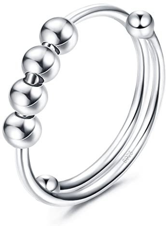 YADOCA 925 Sterling Silber Angst Ring für Damen Mädchen Verstellbar Spinner Bead Ringe Fidget Ring