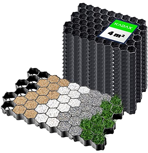 KADAX 16er Set Paddockplatten aus Kunststoff, 60x40cm, 4 m², 2 Farben, Belastbarkeit bis zu 1000 t, Rasengitter mit Antirutschnoppen, Rasenwaben, Rasengitterplatten (Schwarz, Rechteckig)