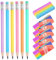 Tikplus Radiergummi und Bleistifte Set, 12 Stück Schulset Bleistift Radiergummi, Regenbogen Radierer und Dreikant Bleistift 2B für Kinder Schule Büro, Schreiben Skizzieren