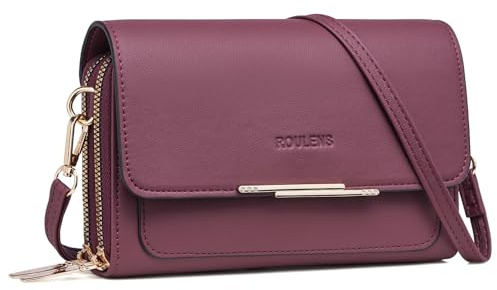 Roulens Klein Handy Umhängetasche,Damen Kleine Umhängetasche, Veganes Leder Crossbody Schultertasche Reisepass Handytasche mit Kartenschlitz Verstellbar Abnehmbar Schultergurt