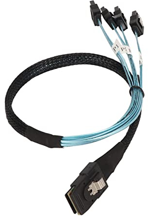BAOK Cable Mini SAS, Mini SAS Seguro Estable a 4 Cable SATA 12Gbps 7 Pines Cobre Estañado Flexible Fino para Chasis de PVC (0,5 m)