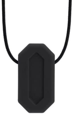 ARK® Kauhalskette in verschiedenen Stärken und Formen mit einstellbarer Abreißleine und ATC Pflegeanleitung - Sensory Halskette, Beißblock, Kauen, Zahnen, Autismus (Minibite, fest schwarz)