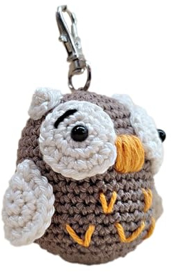Eule Schlüsselanhänger gehäkelt – Amigurumi Glücksbringer Geschenk Handmade | Kawaii Eule Anhänger – perfekt für Schlüssel, Tasche oder Rucksack, Handarbeit aus Baumwolle – ideales kleines Geschenk