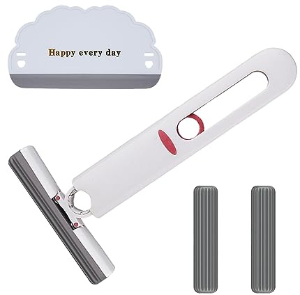 1pc Desktop Mini Mop with 2PCS Replacement Mop Heads, 1pc Squeegee, Glass Cleaning Mop, Wring-Dry Mop, Suitable for Window, Floor, Wall, Tabletop