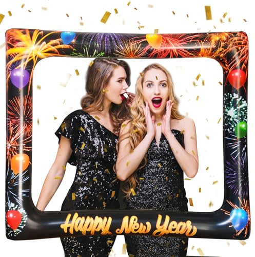 LMSHOWOWO Silvester Deko 2026, Bunt Neujahr Aufblasbarer Fotorahmen, Happy New Year Aufblasbarer Bilderrahmen, Silvester Selfie Rahmen, für Neujahr Weihnachten Geburtstag Party Deko