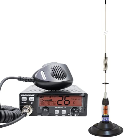 Kit Radio CB Président Ronald ASC 10/12M + Antenne CB PNI ML70, Longueur 70cm, 26-30MHz, 200W