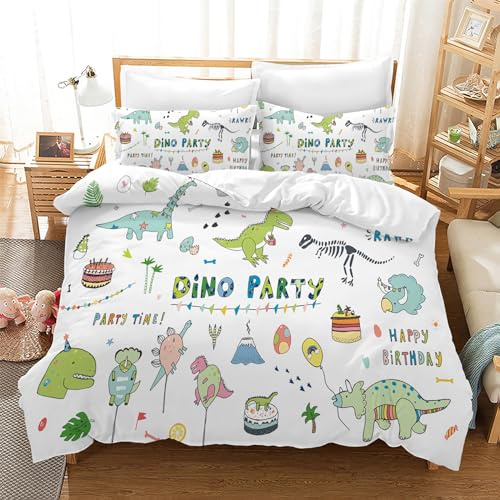 Leleyouzer Housse de Couette Dinosaure 220×240 cm,Linge de Lit pour Enfants,Motif Dinosaure 3D,Housse de Couette en Microfibre et 2 Taies d'oreiller 50 x 75 cm(Dinosaure 1)
